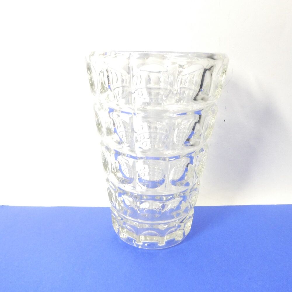 Sklo Union Vase 1960s MCM Lens Clear Glass 8" Vintage